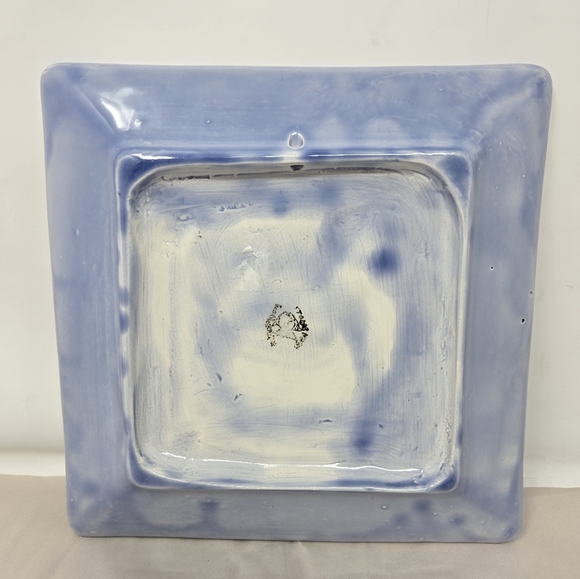 Stone Washed Sea Lite Blue Ceramic Wall Hanging Calla Lily Flower 8.25 x8.25 x 1 - Picture 5 of 11